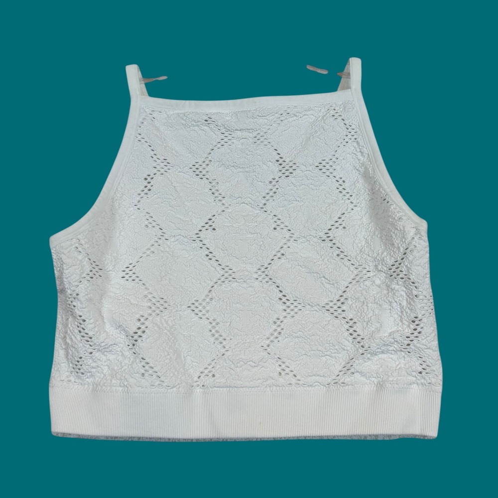 Aerie White Diamond Pointelle Textured Knit Bralette Romantic Coquette •XL• Boho
